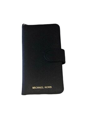 Michael Kors Black Saffiano Phone Wallet Case with Gold Logo